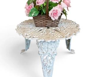 White VictorianStyle Grapevine Cast Iron Side Table