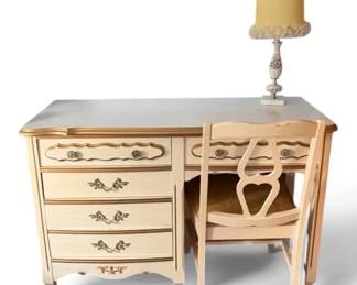 French Provincial Desk w Chair Lamp