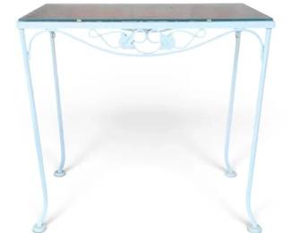 White Metal Patio Table w Textured Glass Top