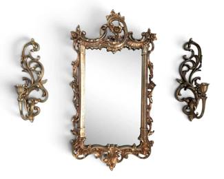Ornate Syroco Gold Wall Mirror Pair of Candle Sconces