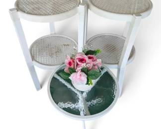 White Side Table w Glass Top 4 Stacking Plastic Tables