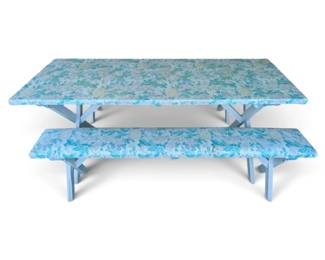 Floral Covered Wood Picnic Table