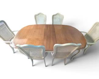 White Table 8 Cane Back Chairs by Thomasville Furniture