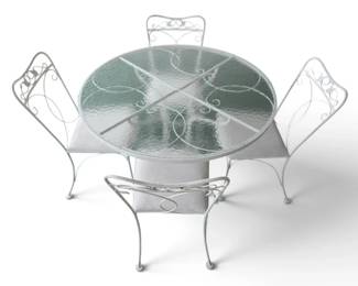 White Patio Table w Glass Top 4 Chairs
