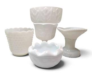 5 Milk Glass Vases Dishes