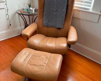 Ekornes recliner and ottoman, real leather