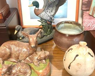 duck and deer figurines, pottery
