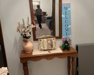 foyer table, oak mirror