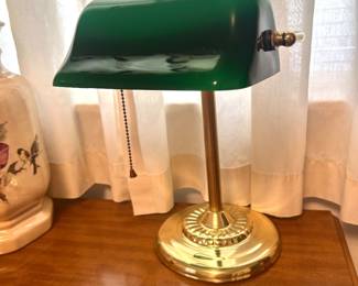 vintage Banker's Emerald Green lamp