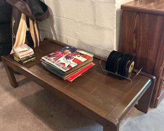 table, vintage LPs