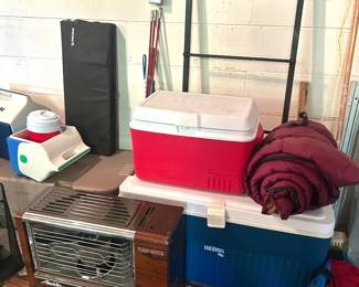coolers, heater, tree ladder