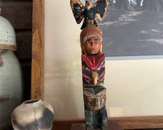 small hand carved Totem Pole- signed