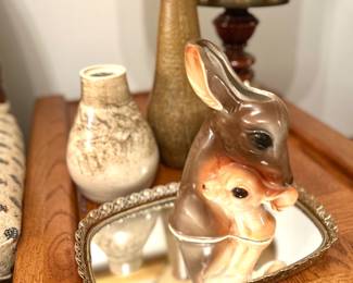 Doe and baby deer. pottery