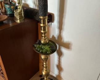  2 Vintage Asian 50” Brass Floor Altar Candle Holder