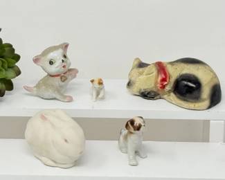 95 VintageMiniAnimalFigurineLotKittensPuppyRabbitSleepingCat