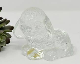 76 VintageClearCrystalGoebelGlassLambFigurinePaperweight