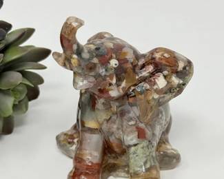 89 VintageResinElephantFigurinewEmbeddedStoneMosaicMineralArt