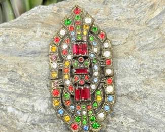 73 VintageArtDecoPotMetalMultiColorRhinestoneBrooch