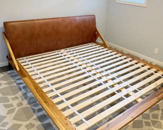 28 CB2DrommenKingSizeWoodenFramewGenuineLeatherHeadboard