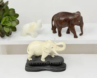 96 ElephantFigurineCollectionHandCarvedWoodStone