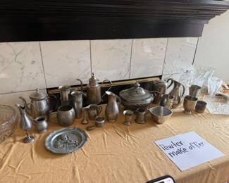 Large collection of vintage pewter serving pieces & décor