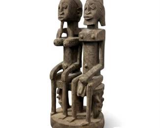 Dogon-Style Carved Wood Seated Couple Figure, Mali
