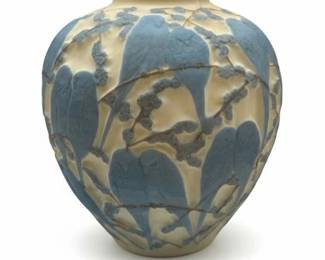 1930s Phoenix Consolidated "Lovebirds" Vase Blue on White