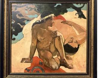"Aha oe feii?" (After Paul Gauguin) — Signed Oil Painting