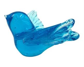 Blue Bird of Happiness Art Glass Figurine, Signed