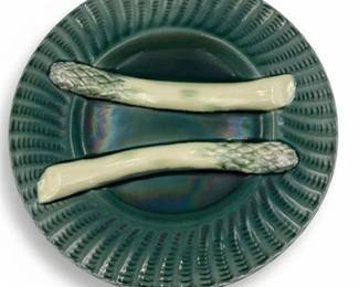 French Majolica Barbotine Asparagus Plate, Late 19th C'