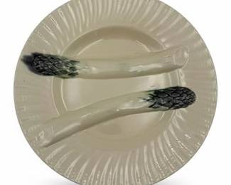 French Majolica Barbotine Asparagus Plate, Late 19th C