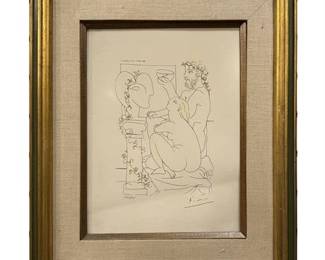 Sculpteur avec Coupe et Modèle accroupi, Picasso Lithograph