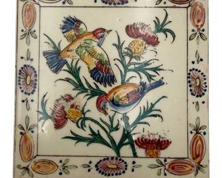 Hand Painted Portuguese Tile With Birds