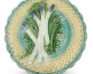 French Majolica Barbotine Asparagus Plate Salins-les-Bains