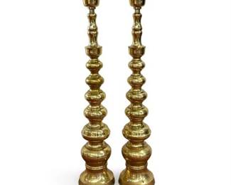 Baroque-Style Altar Candlesticks, Pair, Tall Brass