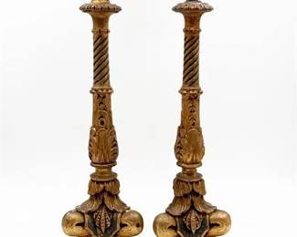 Lot 030 French Baroque Gilt Wood Early 19th C Candlesticks