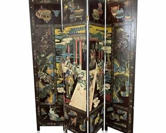 Chinese Four-Panel Coromandel-Style Lacquer Screen