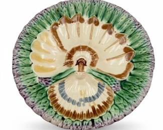 19th C Longchamp Barbotine Majolica Asparagus & Artichoke Plate
