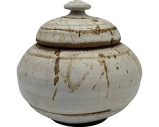 Patti Schneider Signed Studio Pottery Lidded Jar, Ash-Glazed Stoneware