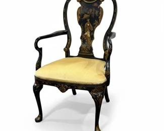 Antique Chinoiserie-Decorated Black Lacquered Armchair