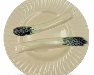19th C Creil & Montereau French Majolica Asparagus Plate