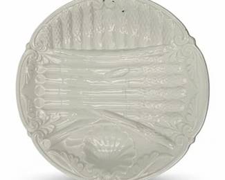 C. 1900 Antique Barbotine Faience Asparagus Plate, Blanc'