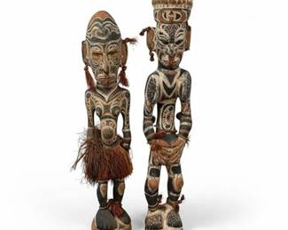 Sepik River-Style Carved and Polychrome Wood Ancestor Figures