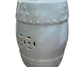 Asian Inspired Ceramic Garden Stool, Double Coin Motif, Grey/Blue