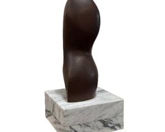 Mid-Century Abstract Exotic Wood Sculpture on marble base, Unsigned