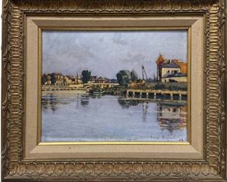 Luigi Michaeli, Riverside Landscape, Oil on Board, 1932