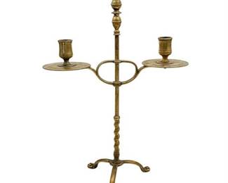 Antique English Brass Twin-Branch Candelabra, Tripod Paw Feet, Marked "England"