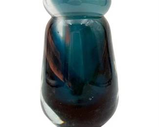 MCM Bischoff Glass Vase, Peacock Blue with Copper Aventurine, Signed