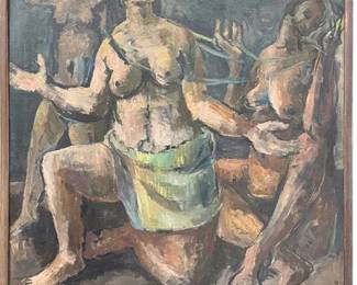 Mid-Century Expressionist Figure Painting Signed