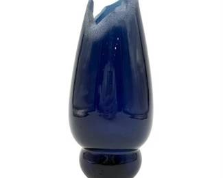 Cobalt Blue Art Glass Vase, Signed, "Jagged Edge"